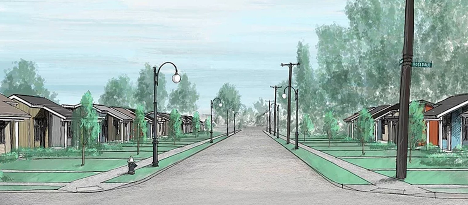 An artist’s rendering depicts the vision for Bluff Street in Toledo once construction is completed on the development of 20 tiny homes.